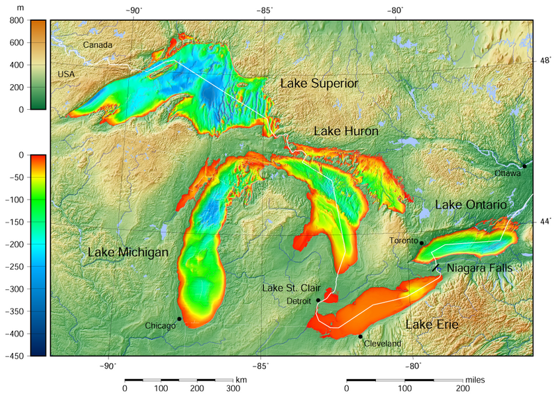 ملف:Great Lakes bathymetry map.png