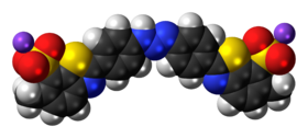نموذج الكرة-العصا لجزيء تيتان الأصفر، ملح الصوديوم.