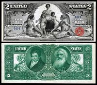 $2 Silver Certificate, Series 1896, Fr.1896, depicting allegory entitled "Science Presenting Steam and Electricity to Commerce and Manufacture"