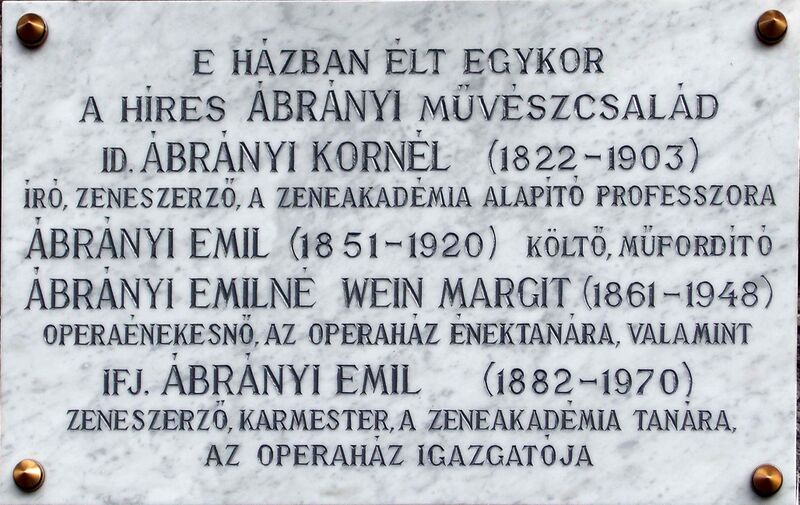 ملف:Ábrányi család emléktáblája Budapest.jpg