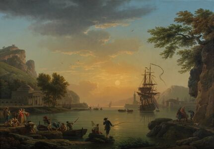 A Landscape at Sunset with Fishermen returning with their Catch (Calme) (1773), National Gallery, London