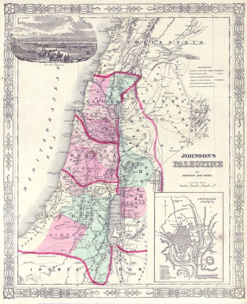 ملف:1864 Johnson Map of Israel, Palestine, or the Holy Land - Geographicus - Palestine-j-64.jpg