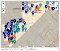 لقطة شاشة خريطة ديناميكية بالمعرفة تبين حي الأعمال في سان فرانسسكو (article here)