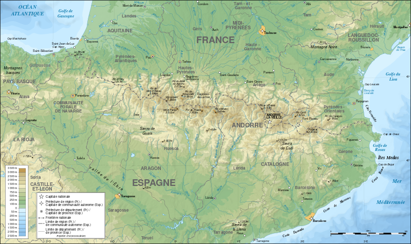 ملف:Pyrenees topographic map-fr.svg