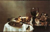 Willem Claeszoon Heda, Breakfast Table with Blackberry Pie (1631); Heda was famous for his depiction of reflective surfaces.