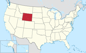 خريطة الولايات المتحدة، موضح فيها Wyoming