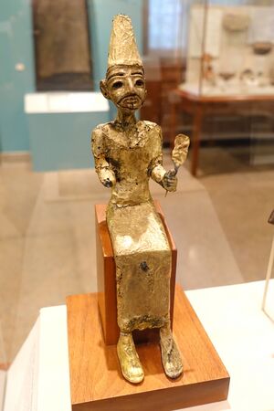 El, the Canaanite creator deity, Megiddo, Stratum VII, Late Bronze II, 1400-1200 BC, bronze with gold leaf - Oriental Institute Museum, University of Chicago - DSC07734.JPG