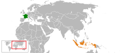 Map indicating locations of France and Indonesia