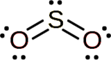The Lewis structure of sulfur dioxide (SO2), showing unshared electron pairs.