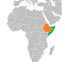 Map indicating locations of Somalia and Ethiopia