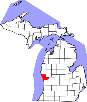Map of Michigan highlighting Muskegon County