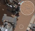 Curiosity finds a "bright object" in the sand at "Rocknest" (October 7, 2012)[42] (close-up).