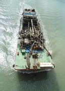 Top view of a suction dredger on the Nandu River, Hainan, China