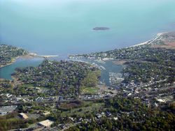 Aerial view of Milford city center and harbor
