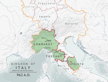 The Kingdom of Italy within the Holy Roman Empire in 962