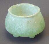 Green aragonite tripod vase Mid-Euphrates 6000 BCE Louvre Museum AO 28386