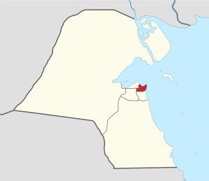 خريطة الكويت موضح عليها موقع محافظة حولي.