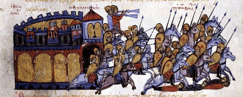 ملف:The Thessalonians pursue the Bulgarian besiegers under Alusian, 1040.jpg