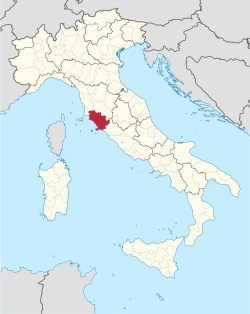 Map highlighting the location of the province of Grosseto in Italy