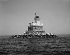 Penfield Reef Lighthouse is located in Long Island Sound off the coast of Fairfield Beach