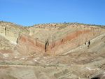 Rainbow Basin Syncline in the Barstow Formation near Barstow, California. Folded strata.