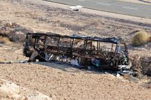 The charred remains of the Egged bus hit by suicide bomber during the 2011 southern Israel cross-border attacks