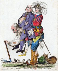 Cartoon showing the Third Estate carrying the weight of the clergy and the nobility (1789)