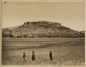 صورة لقلعة صانور وكانت لقرية صانور تأثير كبير خلال الحقبة العثمانية وكانت من مراكز الإقطاع التقطت 1860
