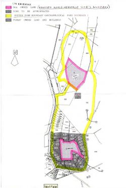 صورة من خطة موقع ام الرصاص , الالوان الاصفر والاحمر لإظهار المناطق الأساسية 30/01/2003