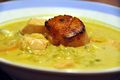 Fish soup with roasted scallop