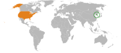 Map indicating locations of كوريا الشمالية and الولايات المتحدة