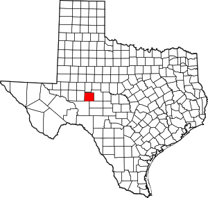 Map of Texas highlighting Irion County
