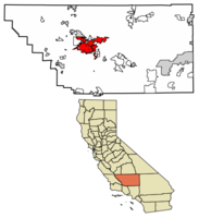 Location of Bakersfield in Kern County, California