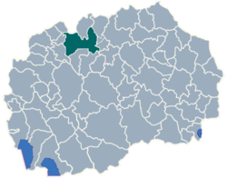 Location of the city of Skopje (green) in Macedonia