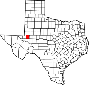 Map of Texas highlighting Ector County