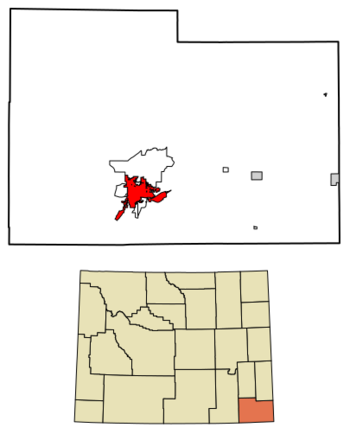 Location of Cheyenne in Laramie County, Wyoming.