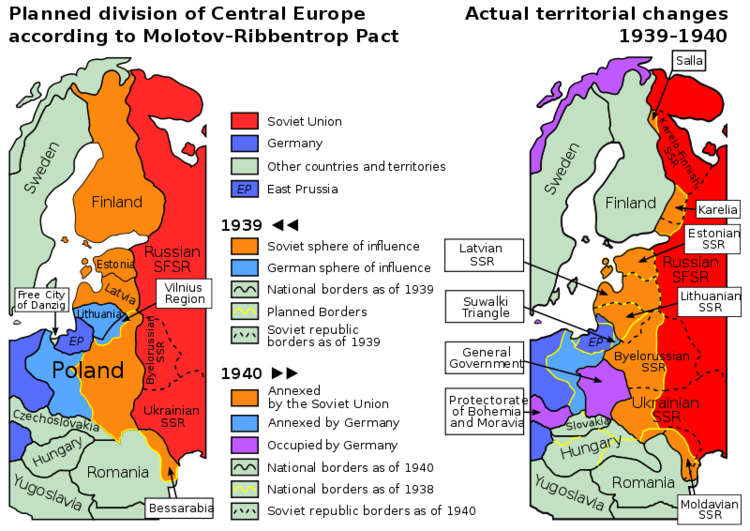 التغييرات الإقليمية المزمعة والواقعية في وسط اوروبا 1939–1940
