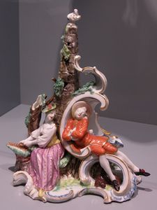 Pair of lovers group of Nymphenburg porcelain, c. 1760, modelled by Franz Anton Bustelli