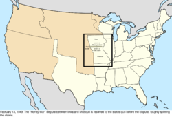 Map of the change to the United States in central North America on February 13, 1849