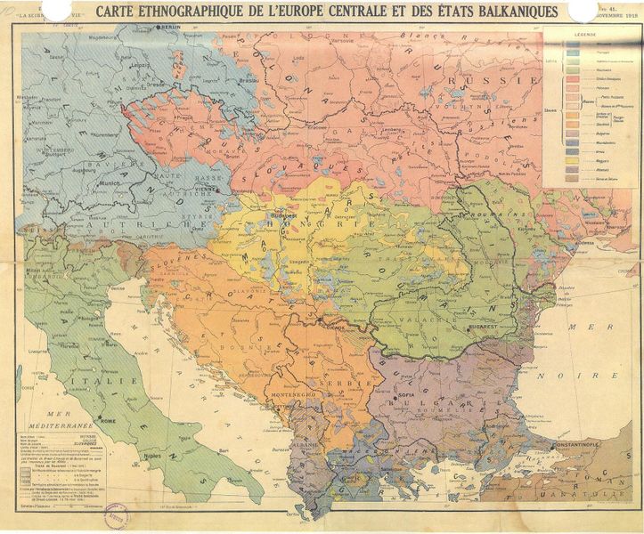 ملف:Carte ethnographique de l'Europe centrale et des états Balkaniques - La Science et la Vie 1918, P.jpg