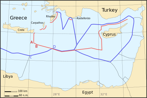 ملف:Eastern Mediterranean EEZ conflicts.svg