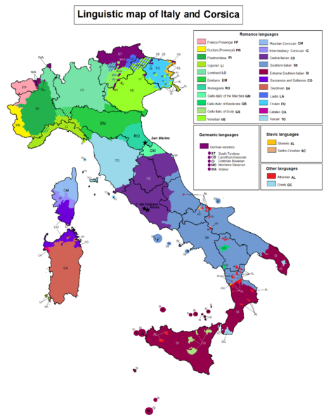 ملف:Linguistic map of Italy.png