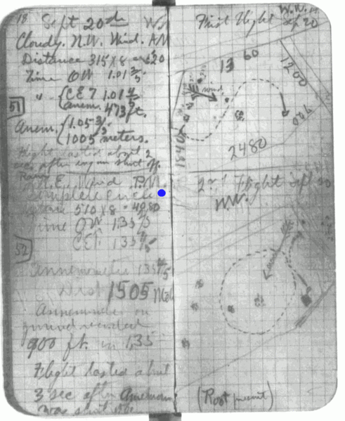 ملف:WrightBrothersFirstCircleFlightLogBook.gif