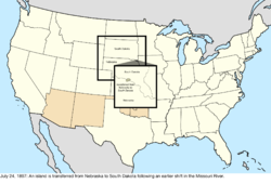 Map of the change to the United States in central North America on July 24, 1897