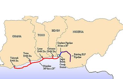خريطة خط أنابيب غاز غرب أفريقيا