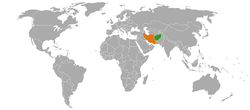 Map indicating locations of أفغانستان and إيران