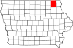 State map highlighting Winneshiek County