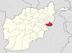 خريطة أفغانستان موضح عليها موقع ولاية ننگرهار.