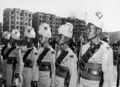 Egyptian frontier guards stand to attent during a military parade in Cairo's Ismail Square on Oct. 23, 1952 in celebration of '90 days of Freedom.' The day marked the end of the first three months of major general Mohamed Neguib’s rule. In an address, premier Neguib stated that Egypt was prepared to fight for the liberation of the Nile valley. (AP Photo)
