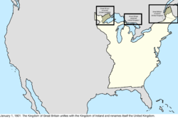 Map of the change to international disputes involving the United States in central North America on January 1, 1801